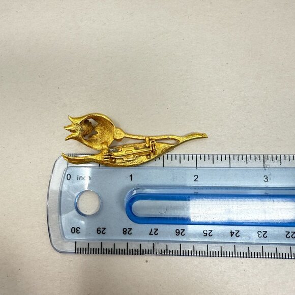 Vintage Tulip Flower Brooch‎ Gold-Tone Faux Pearl Mid-Century Classic Elegant - Picture 8 of 9